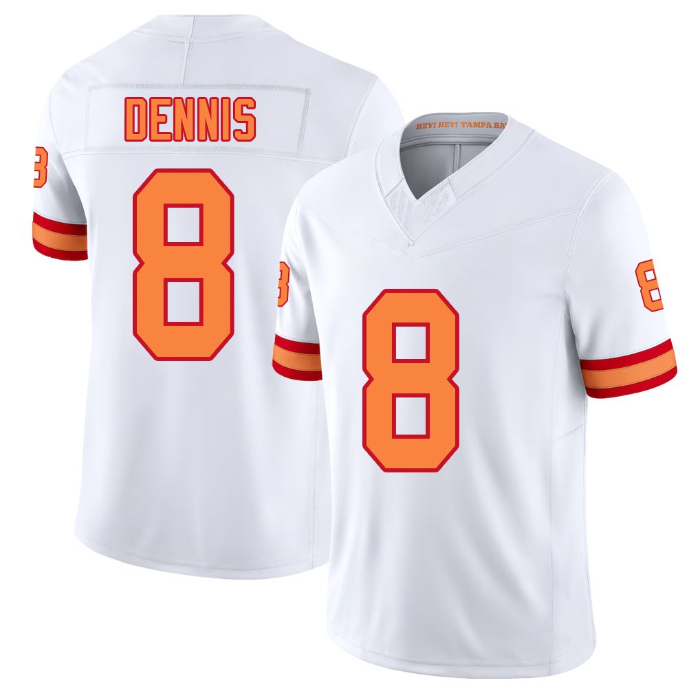 Tampa Bay #8 Dennis Player Football V Neck Short Sleeve White Jersey Sir Vocea For Men Youth Women Gift
