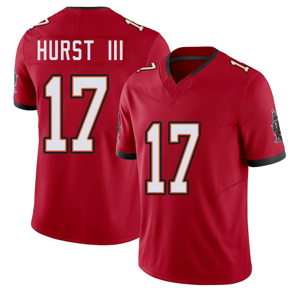 Tampa Bay #17 Hurst III Player Football V Neck Short Sleeve Red Jersey Ted For Men Youth Women Gift