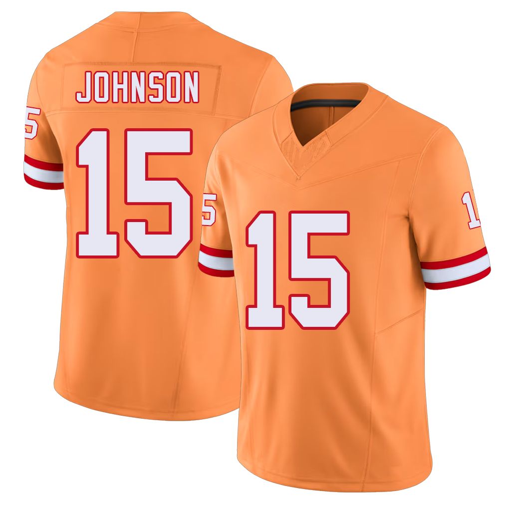 Tampa Bay #15 Johnson Player Football V Neck Short Sleeve Orange Jersey Tez For Men Youth Women Gift