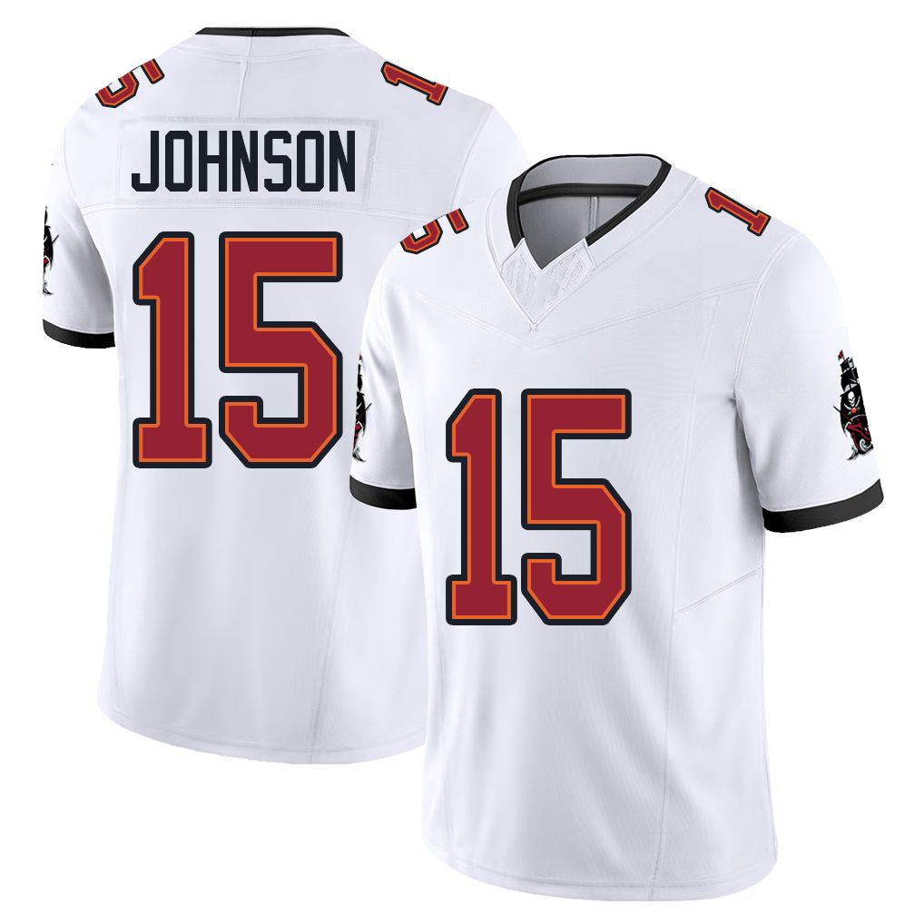 Tampa Bay #15 Johnson Player Football V Neck Short Sleeve Jersey White Tez For Men Youth Women Gift