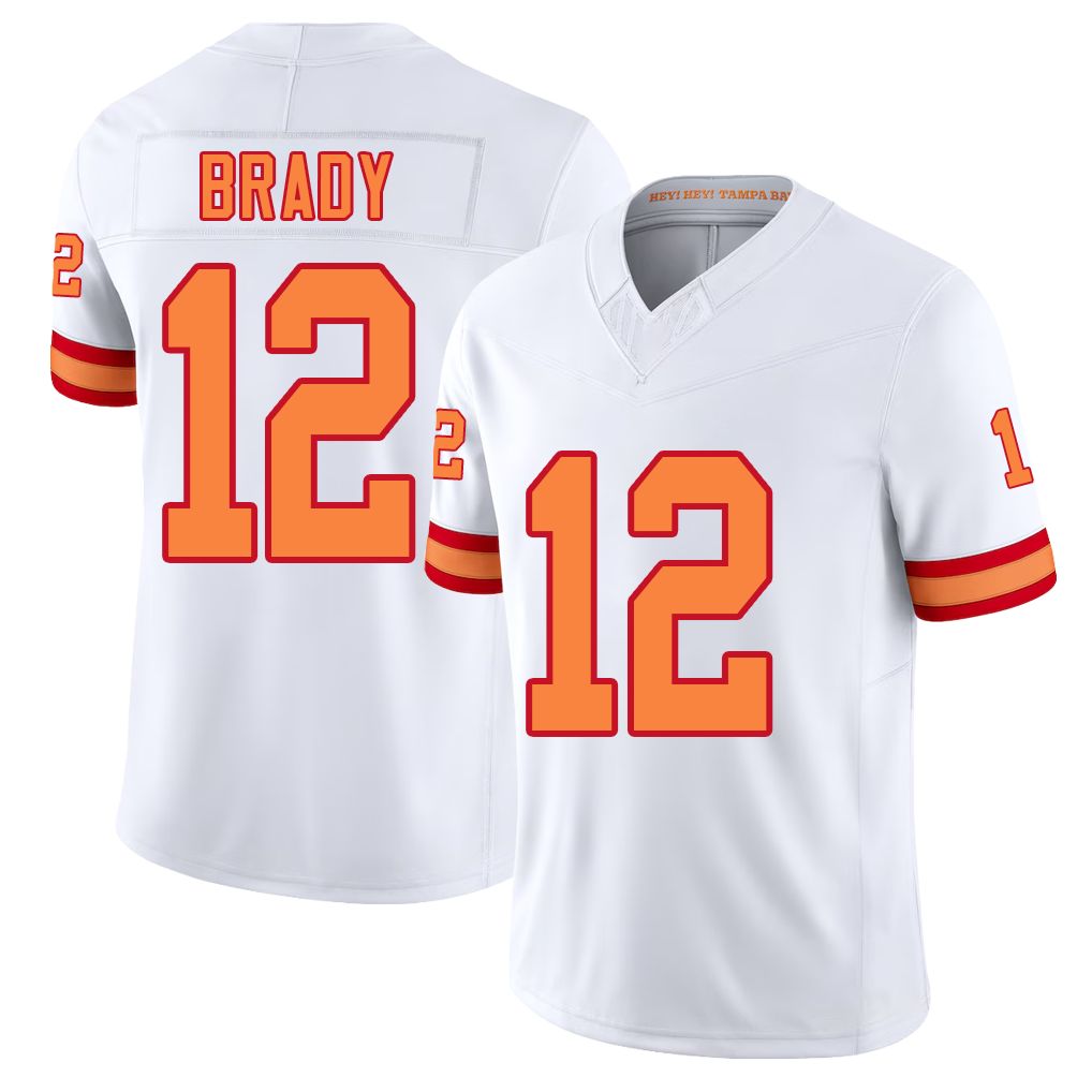 Tampa Bay #12 Brady Player Football V Neck Short Sleeve White Jersey Tom For Men Youth Women Gift