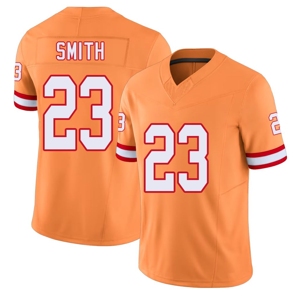 Tampa Bay #23 Smith Player Football V Neck Short Sleeve Orange Jersey Tykee For Men Youth Women Gift