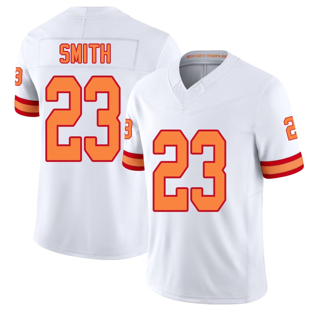 Tampa Bay #23 Smith Player Football V Neck Short Sleeve White Jersey Tykee For Men Youth Women Gift