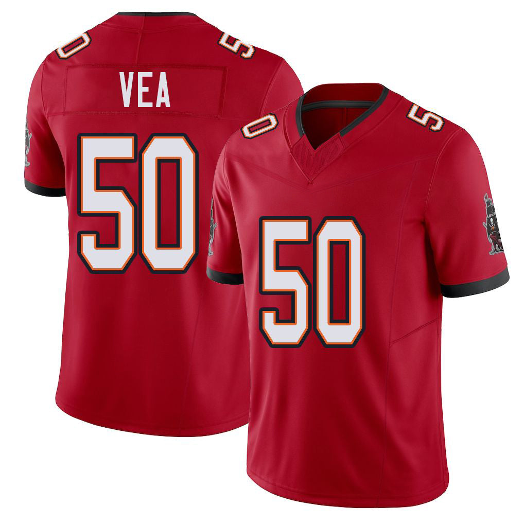 Tampa Bay #50 Vea Player Football V Neck Short Sleeve Red Jersey Vita For Men Youth Women Gift