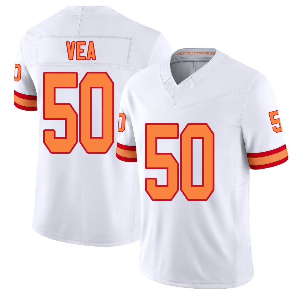 Tampa Bay #50 Vea Player Football V Neck Short Sleeve White Jersey Vita For Men Youth Women Gift