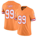 Tampa Bay #99 Sapp Player Football V Neck Short Sleeve Orange Jersey Warren For Men Youth Women Gift