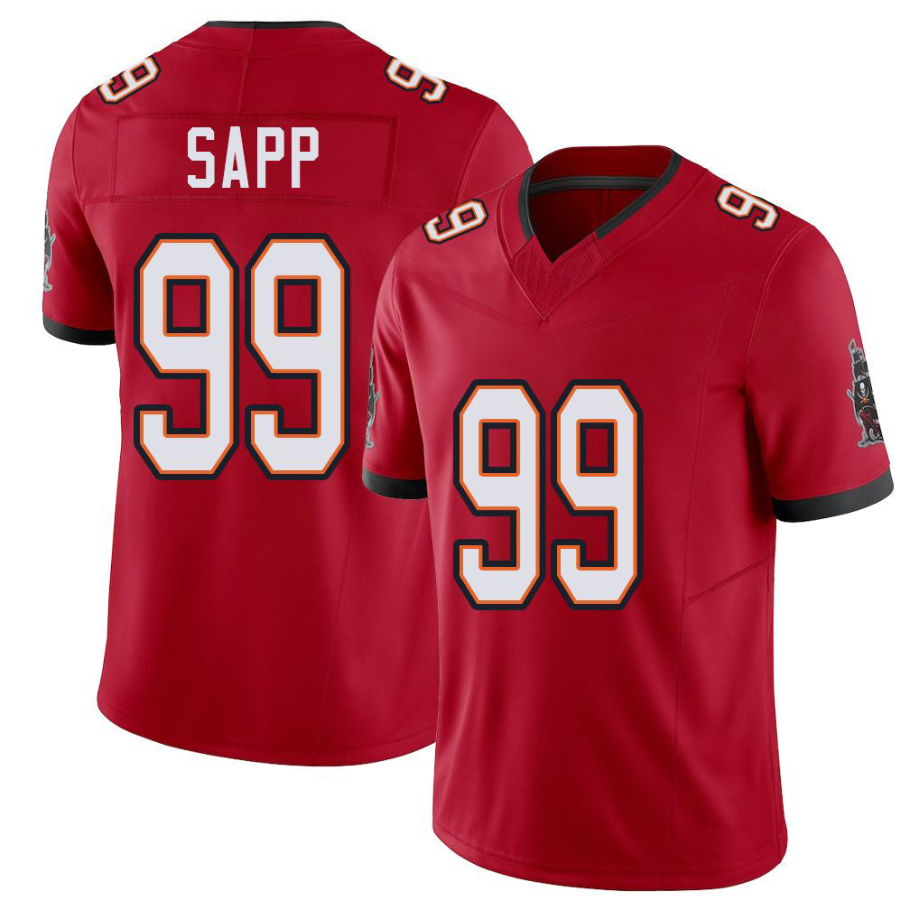 Tampa Bay #99 Sapp Player Football V Neck Short Sleeve Red Jersey Warren For Men Youth Women Gift