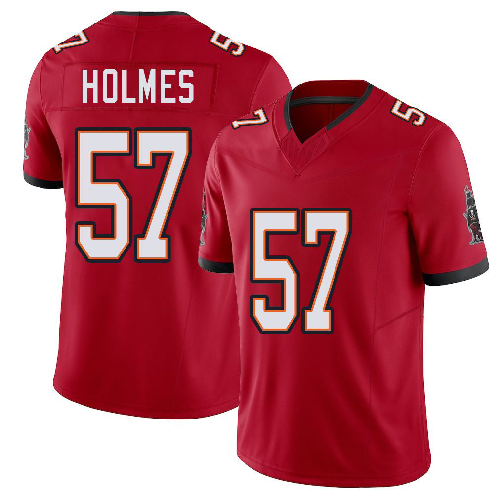 Tampa Bay #57 Holmes Player Football V Neck Short Sleeve Red Jersey Yasir For Men Youth Women Gift