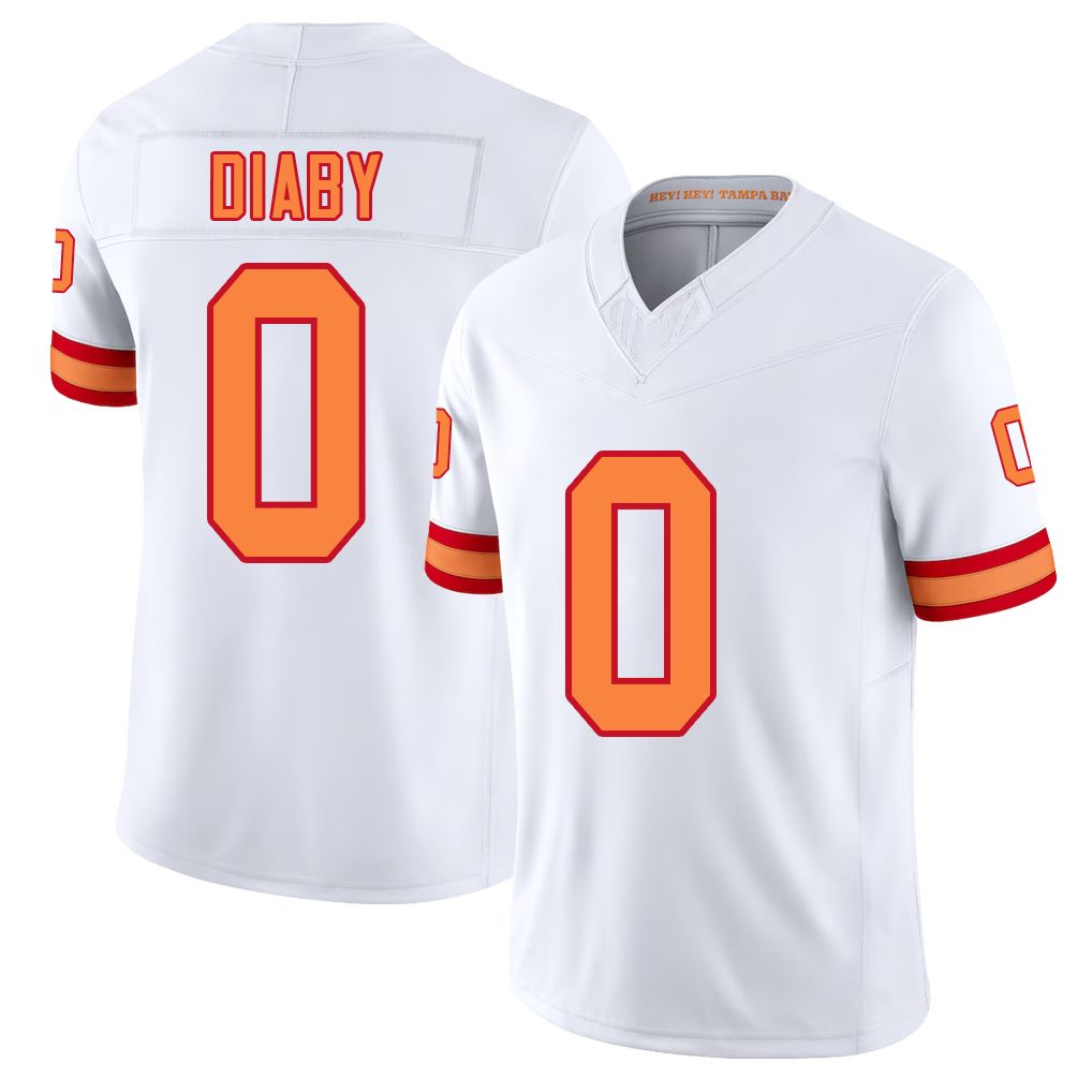 Tampa Bay #0 Diaby Player Football V Neck Short Sleeve White Jersey Yaya For Men Youth Women Gift