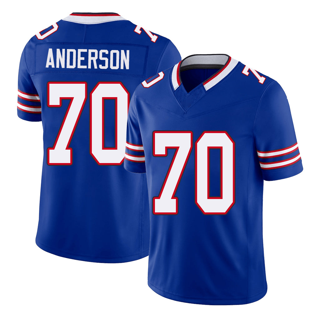 Buffalo #70 Anderson Player Football V Neck Short Sleeve Royal Jersey Alec For Men Youth Women Gift