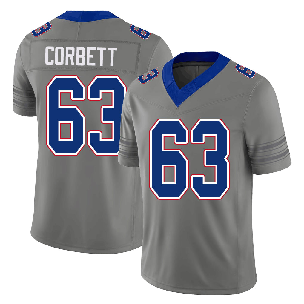 Buffalo #63 Corbett Player Football V Neck Short Sleeve Gray Jersey Austin For Men Youth Women Gift