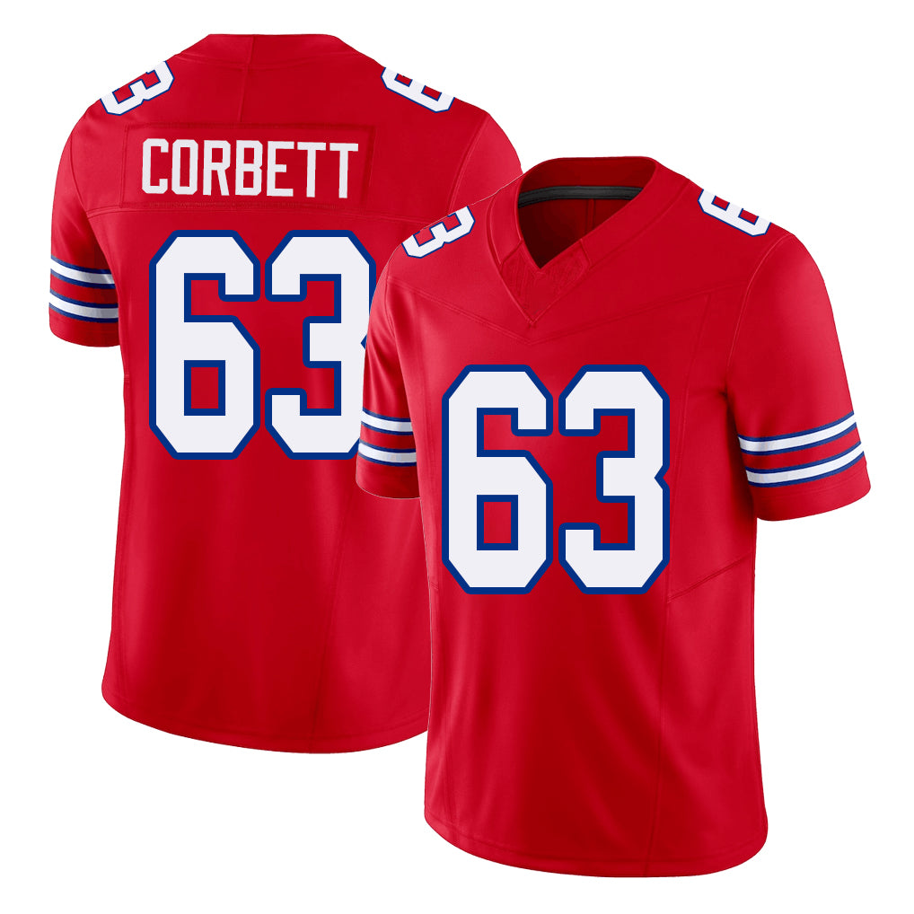 Buffalo #63 Corbett Player Football V Neck Short Sleeve Red Jersey Austin For Men Youth Women Gift