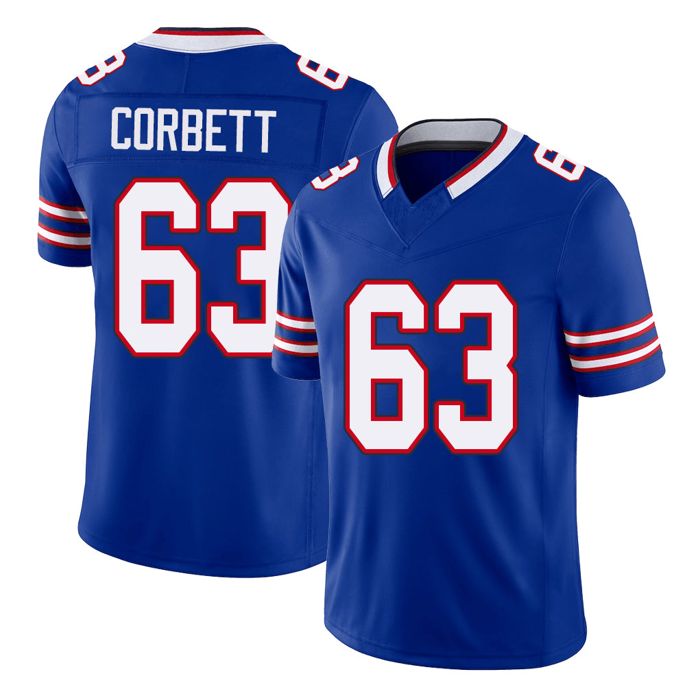 Buffalo #63 Corbett Player Football V Neck Short Sleeve Royal Jersey Austin For Men Youth Women Gift