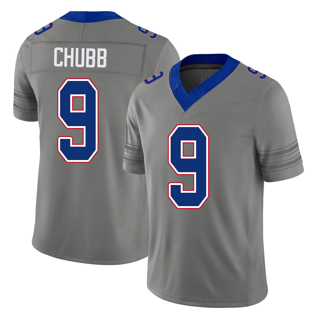 Buffalo #9 Chubb Player Football V Neck Short Sleeve Gray Jersey Bradley For Men Youth Women Gift