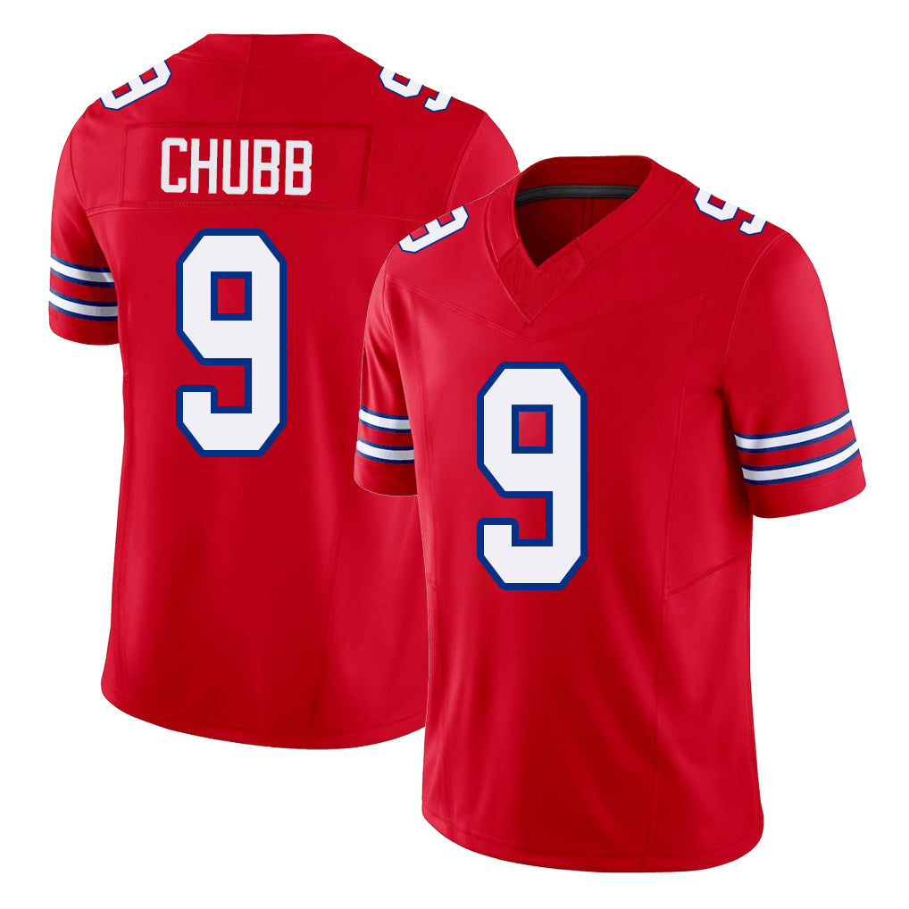 Buffalo #9 Chubb Player Football V Neck Short Sleeve Red Jersey Bradley For Men Youth Women Gift
