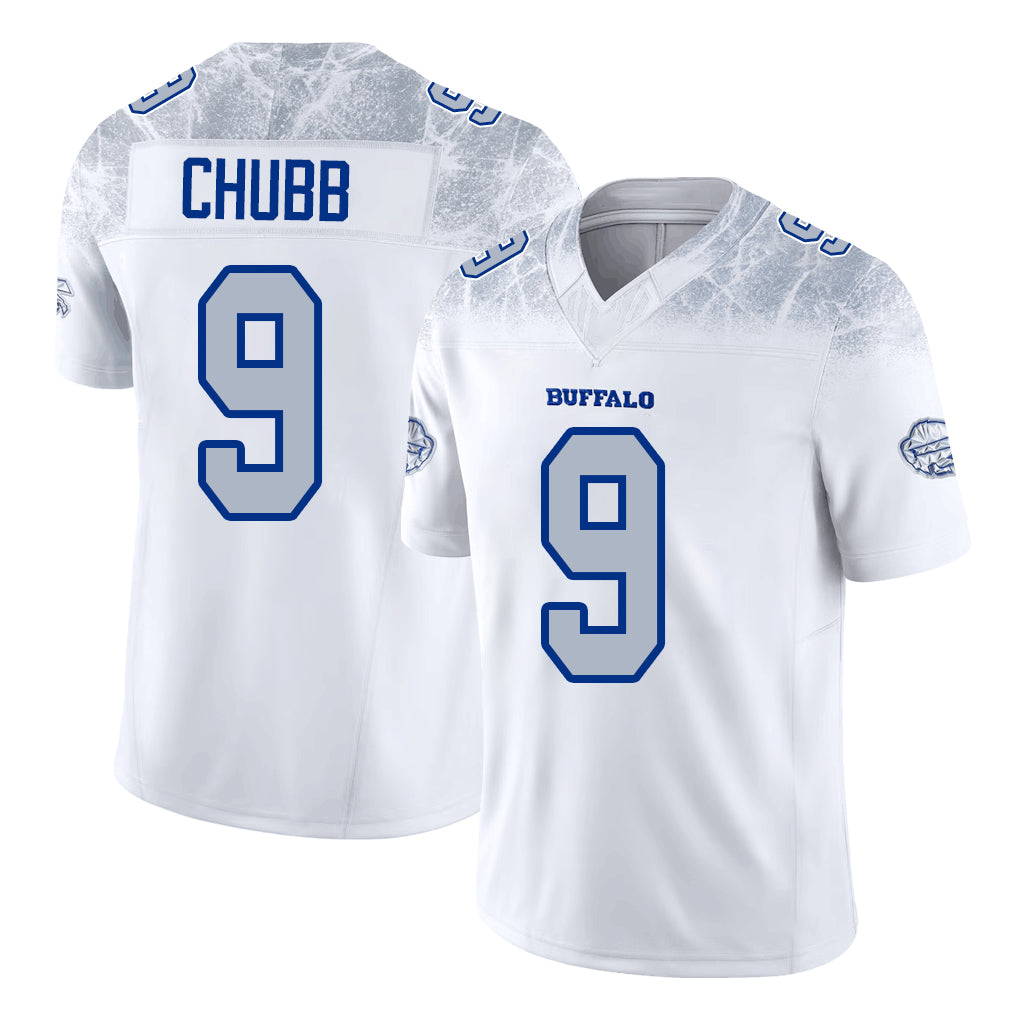 Buffalo #9 Chubb Player Football V Neck Short Sleeve White Jersey Bradley For Men Youth Women Gift