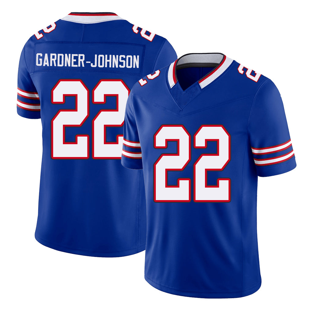 Buffalo #22 Gardner-Johnson Player Football V Neck Short Sleeve Royal Jersey C.J. For Men Youth Women Gift