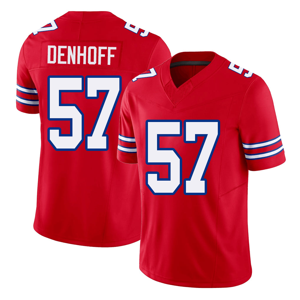 Buffalo #57 Denhoff Player Football V Neck Short Sleeve Red Jersey Cade For Men Youth Women Gift