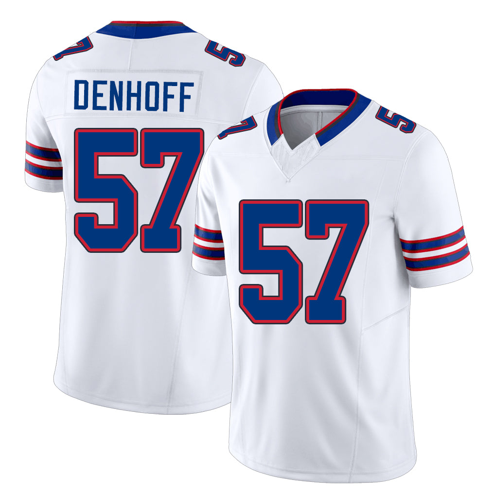 Buffalo #57 Denhoff Player Football V Neck Short Sleeve White Jersey Cade For Men Youth Women Gift