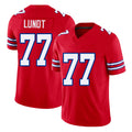 Buffalo #77 Lundt Player Football V Neck Short Sleeve Red Jersey Chase For Men Youth Women Gift