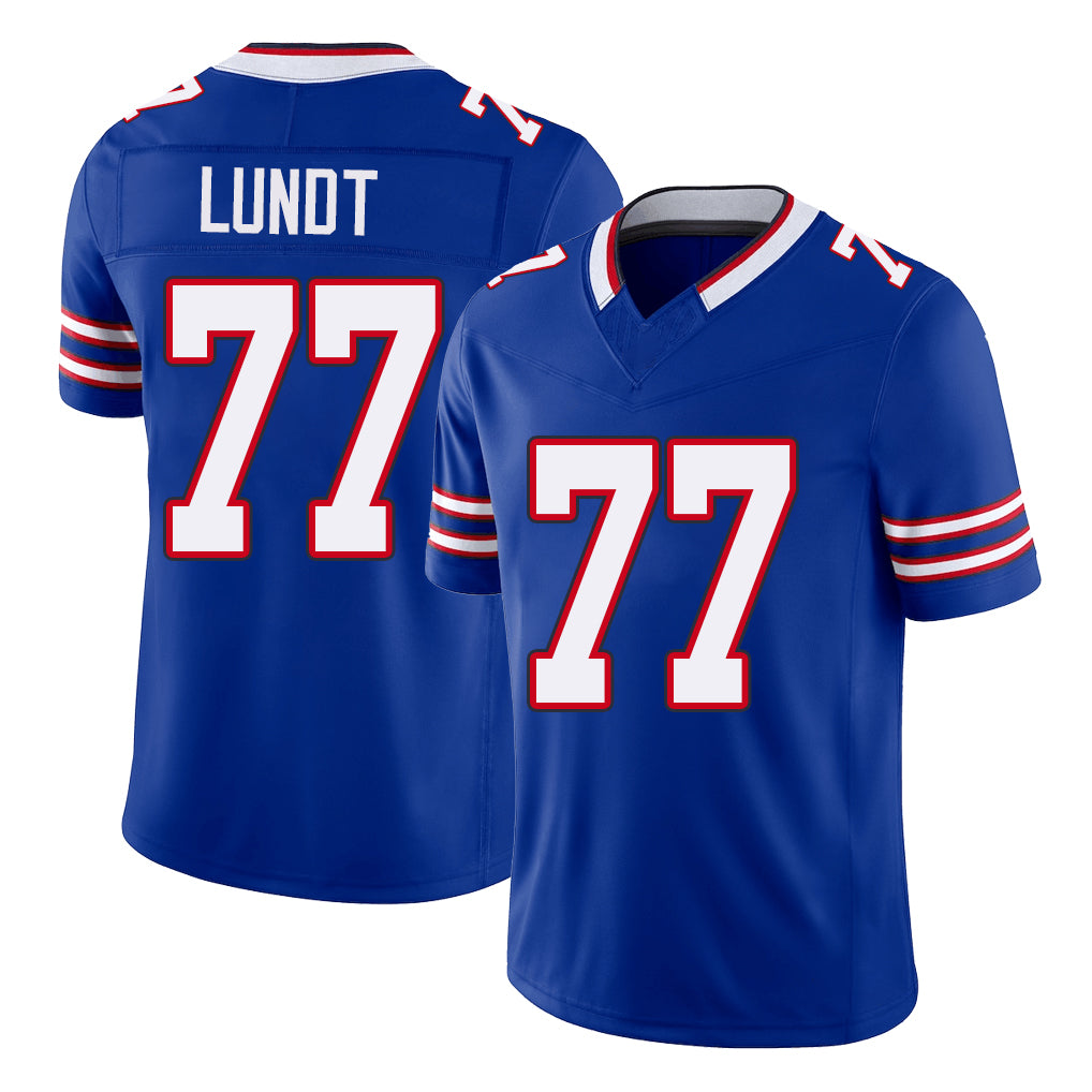 Buffalo #77 Lundt Player Football V Neck Short Sleeve Royal Jersey Chase For Men Youth Women Gift
