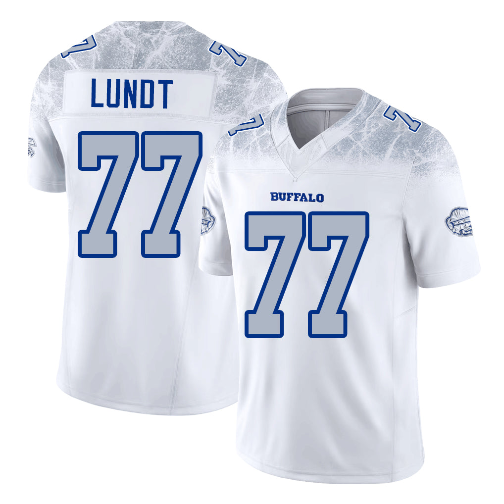 Buffalo #77 Lundt Player Football V Neck Short Sleeve White Jersey Chase For Men Youth Women Gift