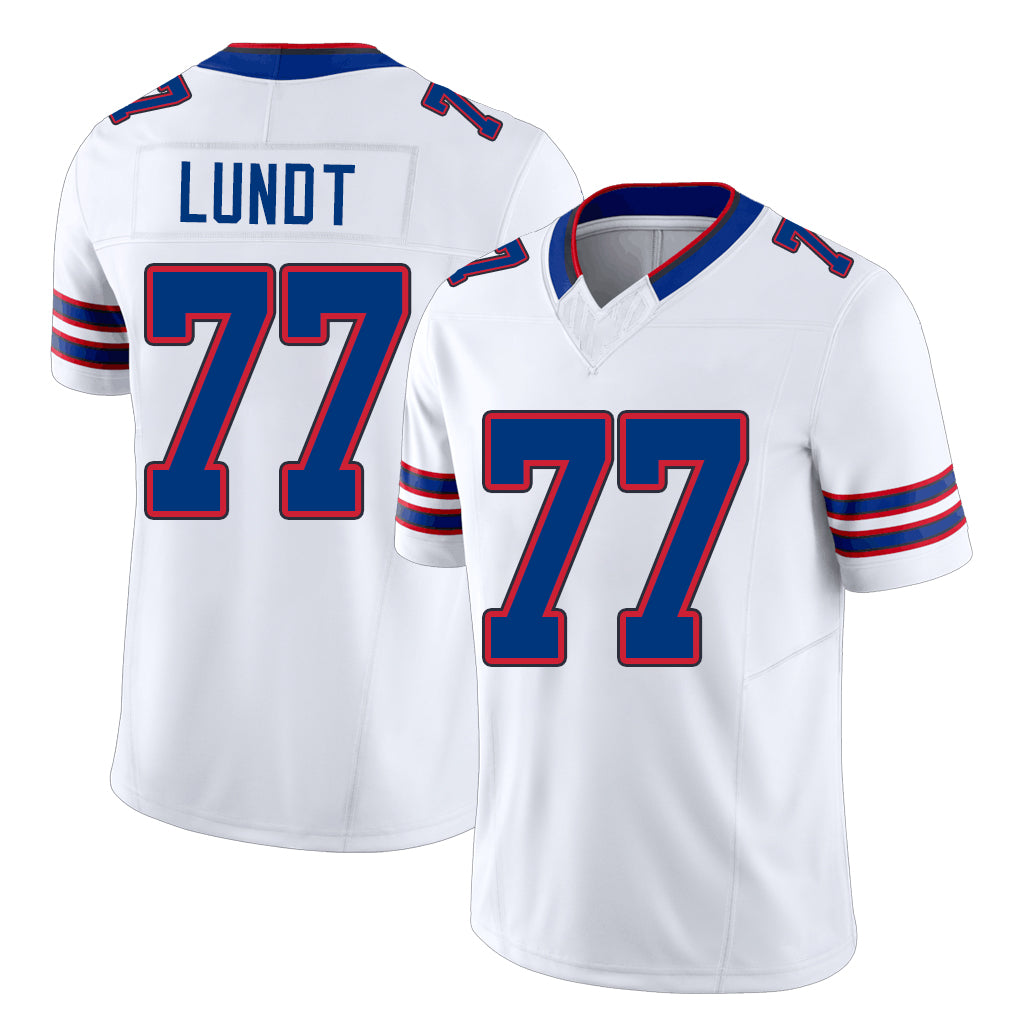 Buffalo #77 Lundt Player Football V Neck Short Sleeve White Jersey Chase For Men Youth Women Gift