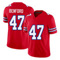 Buffalo #47 Benford Player Football V Neck Short Sleeve Red Jersey Christian For Men Youth Women Gift