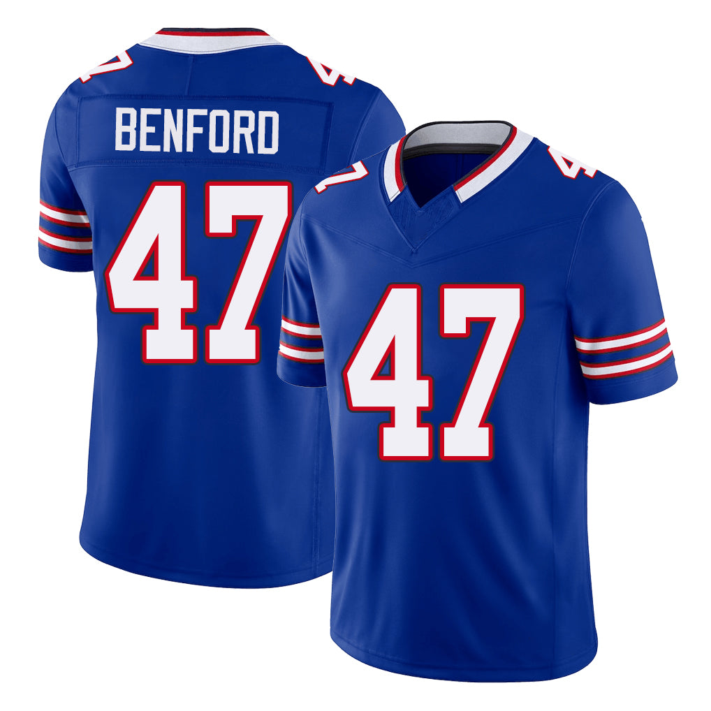 Buffalo #47 Benford Player Football V Neck Short Sleeve Royal Jersey Christian For Men Youth Women Gift