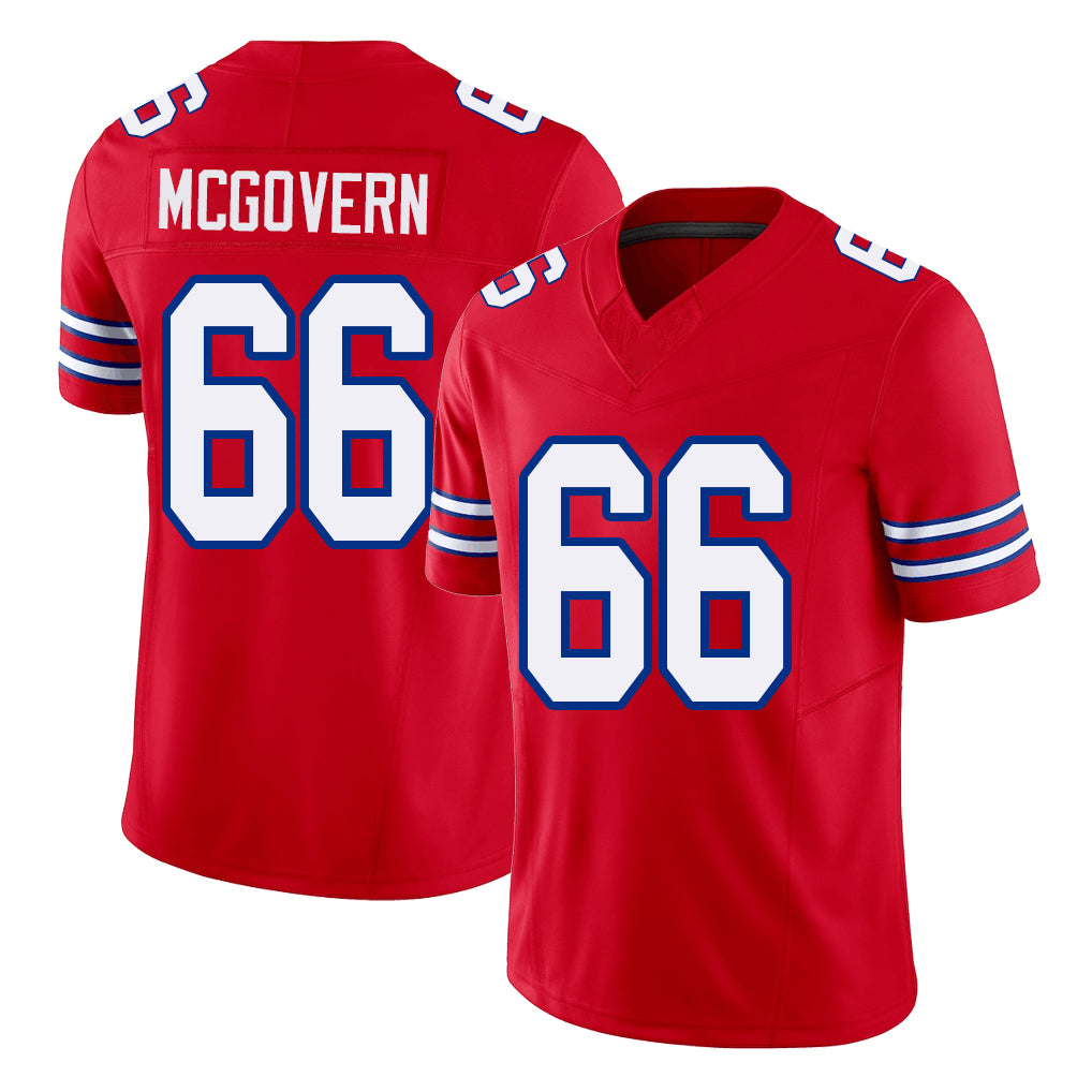 Buffalo #66 McGovern Player Football V Neck Short Sleeve Red Jersey Connor For Men Youth Women Gift