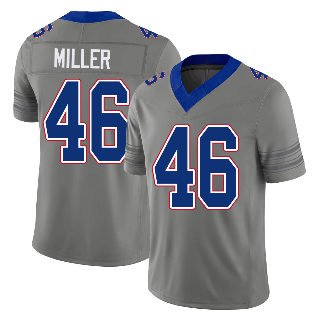 Buffalo #46 Miller Player Football V Neck Short Sleeve Gray Jersey D.J. For Men Youth Women Gift