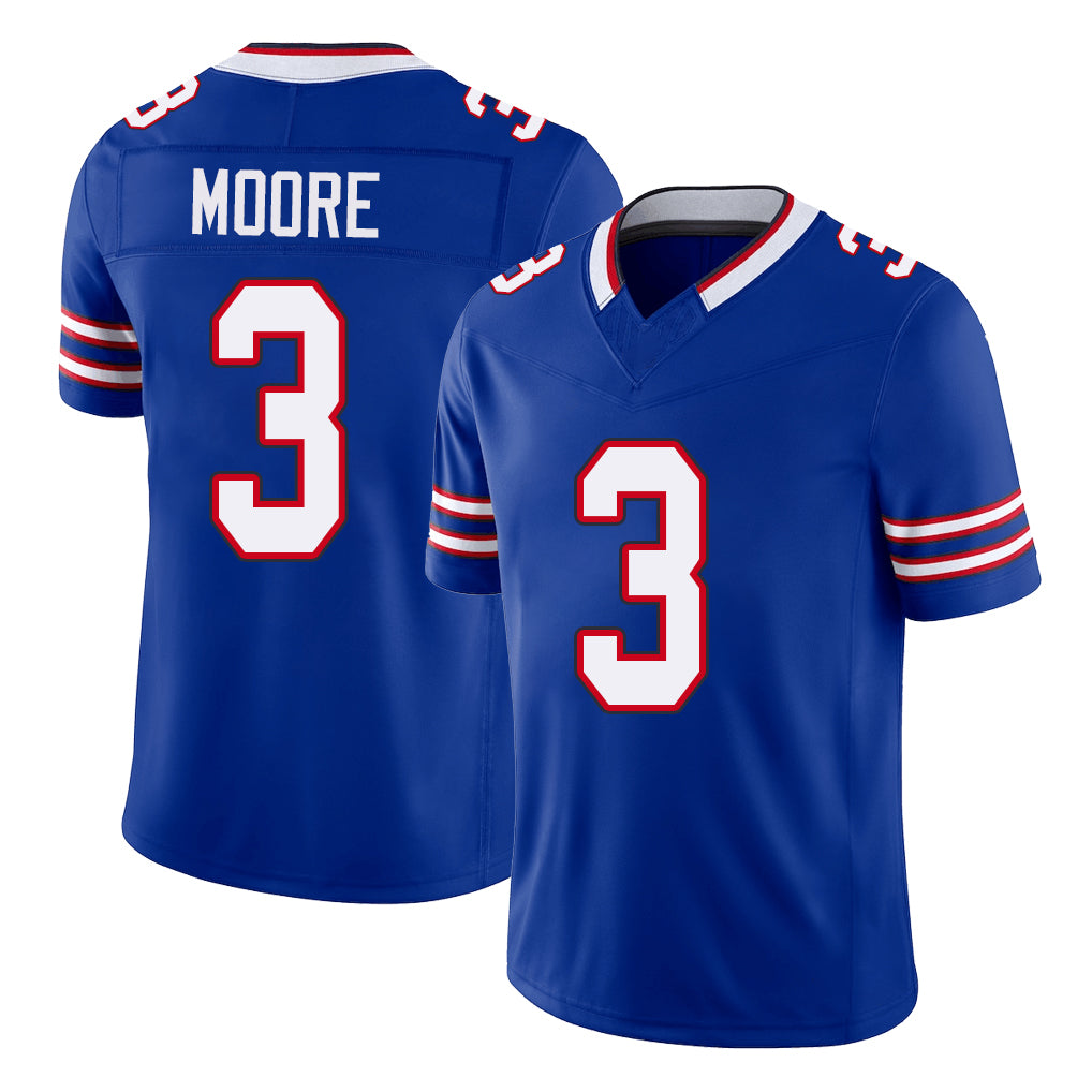 Buffalo #3 Moore Player Football V Neck Short Sleeve Royal Jersey DJ For Men Youth Women Gift