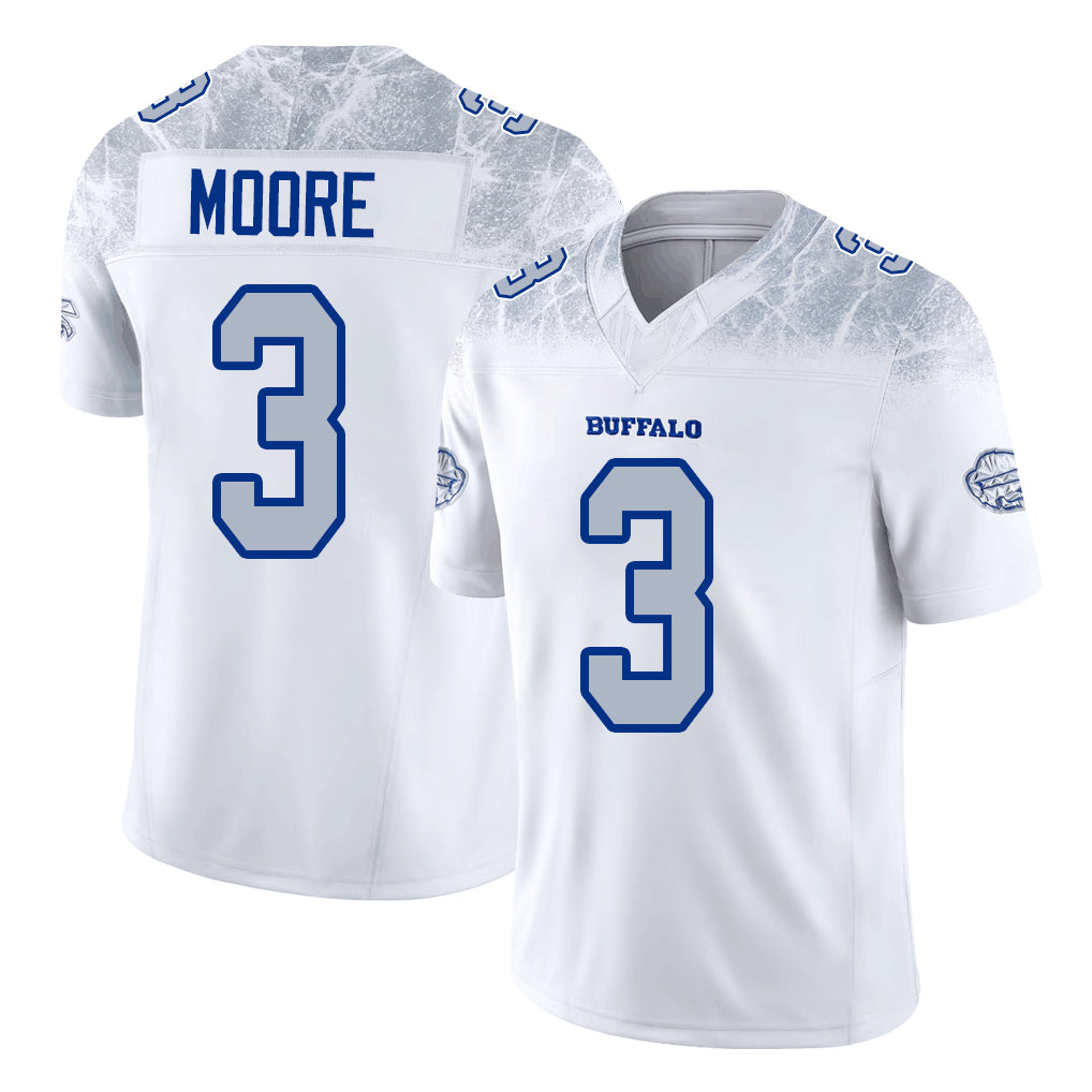Buffalo #3 Moore Player Football V Neck Short Sleeve White Jersey DJ For Men Youth Women Gift