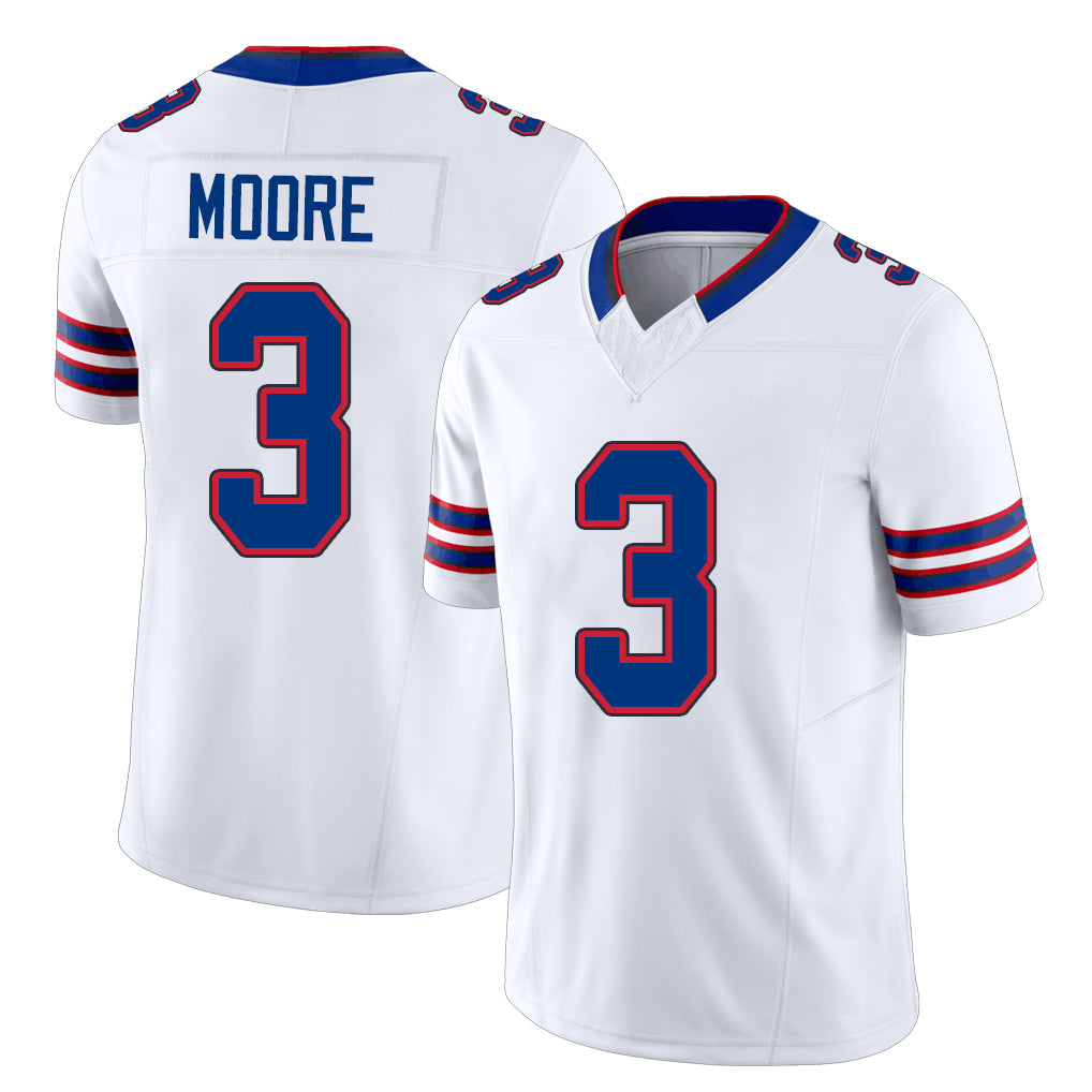Buffalo #3 Moore Player Football V Neck Short Sleeve White Jersey DJ For Men Youth Women Gift
