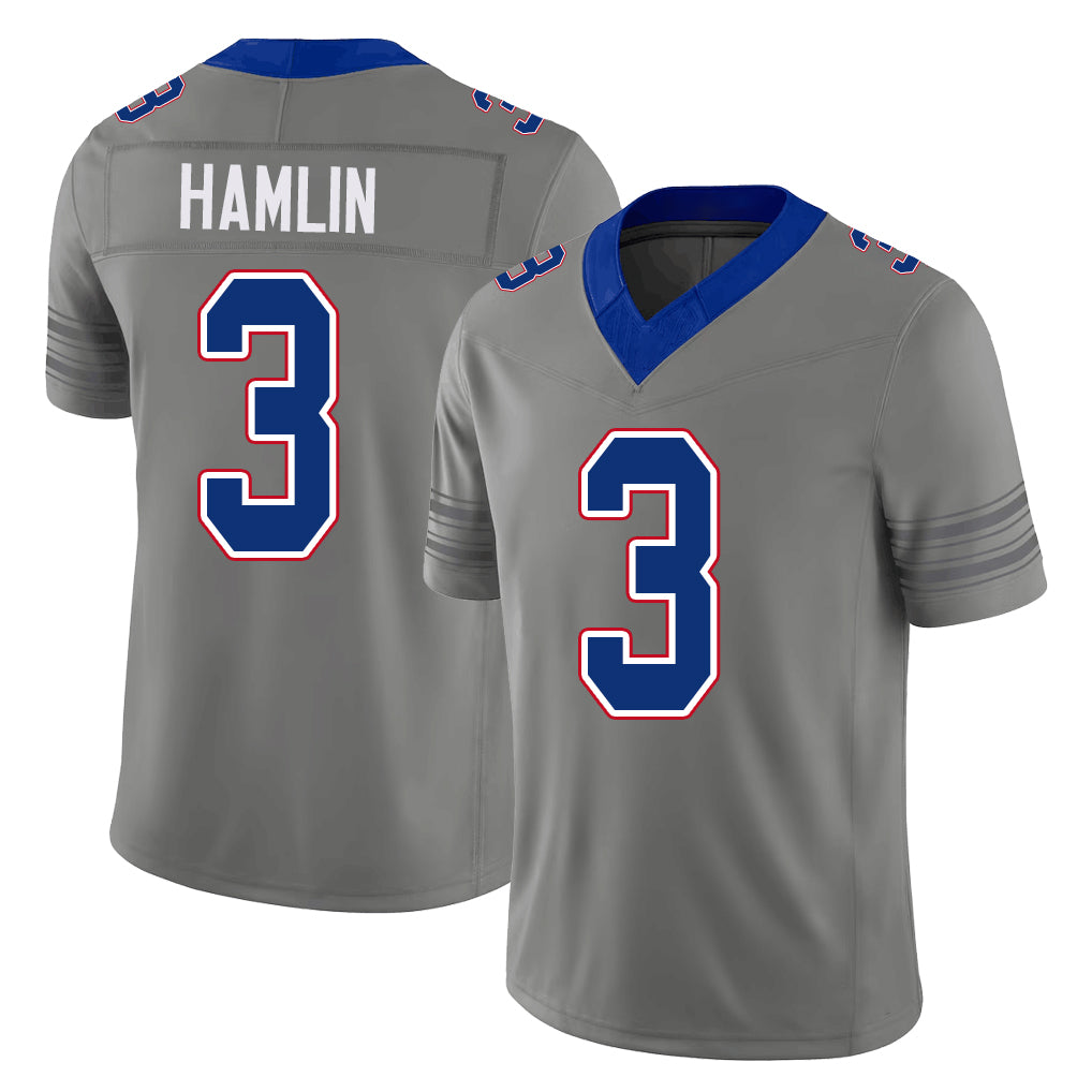 Buffalo #3 Hamlin Player Football V Neck Short Sleeve Gray Jersey Damar For Men Youth Women Gift