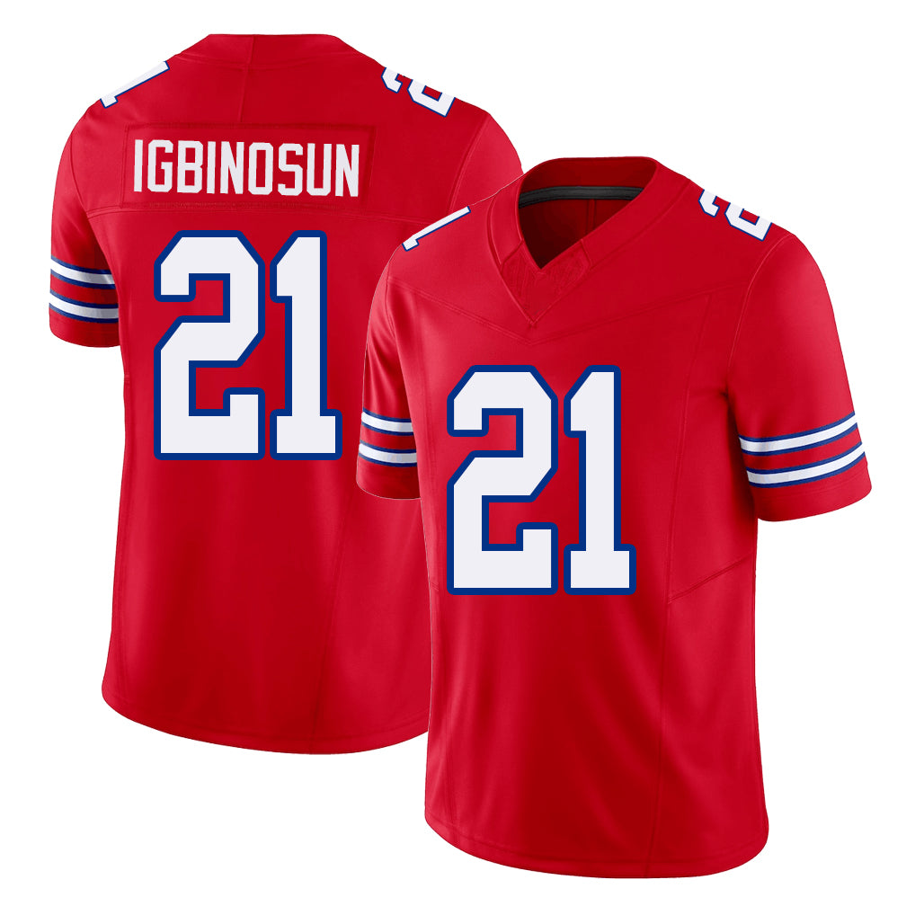 Buffalo #21 Igbinosun Player Football V Neck Short Sleeve Red Jersey Davison For Men Youth Women Gift
