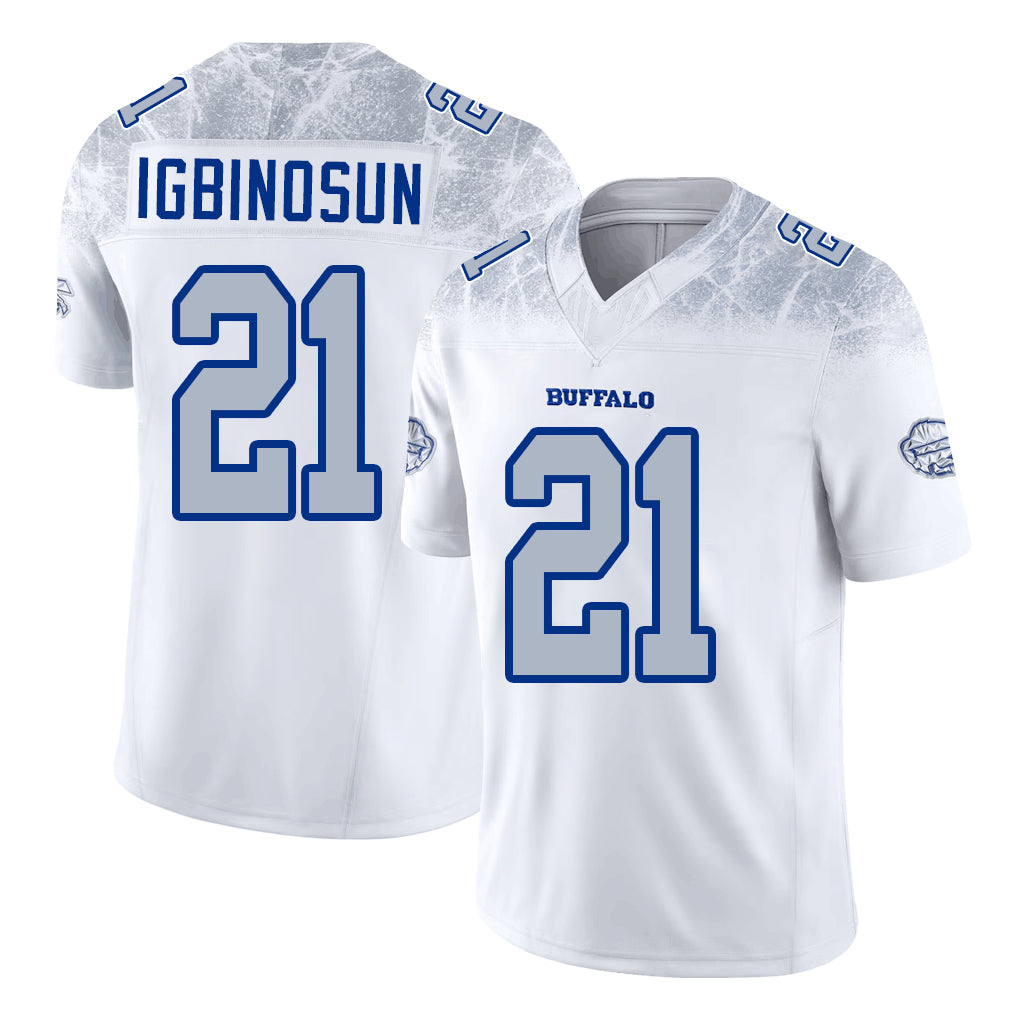 Buffalo #21 Igbinosun Player Football V Neck Short Sleeve White Jersey Davison For Men Youth Women Gift
