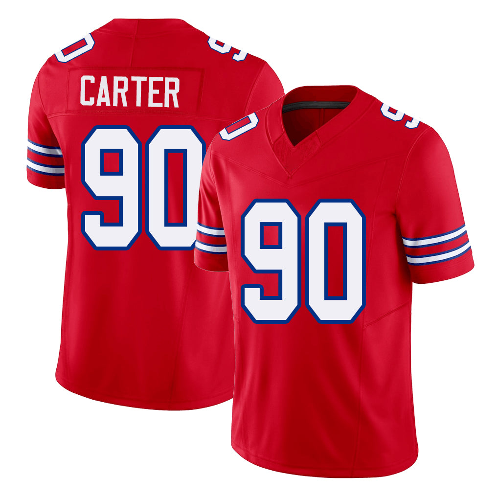 Buffalo #90 Carter Player Football V Neck Short Sleeve Red Jersey DeWayne For Men Youth Women Gift
