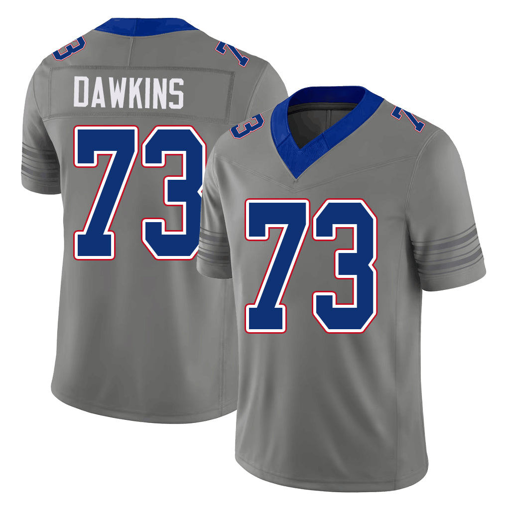 Buffalo #73 Dawkins Player Football V Neck Short Sleeve Gray Jersey Dion For Men Youth Women Gift