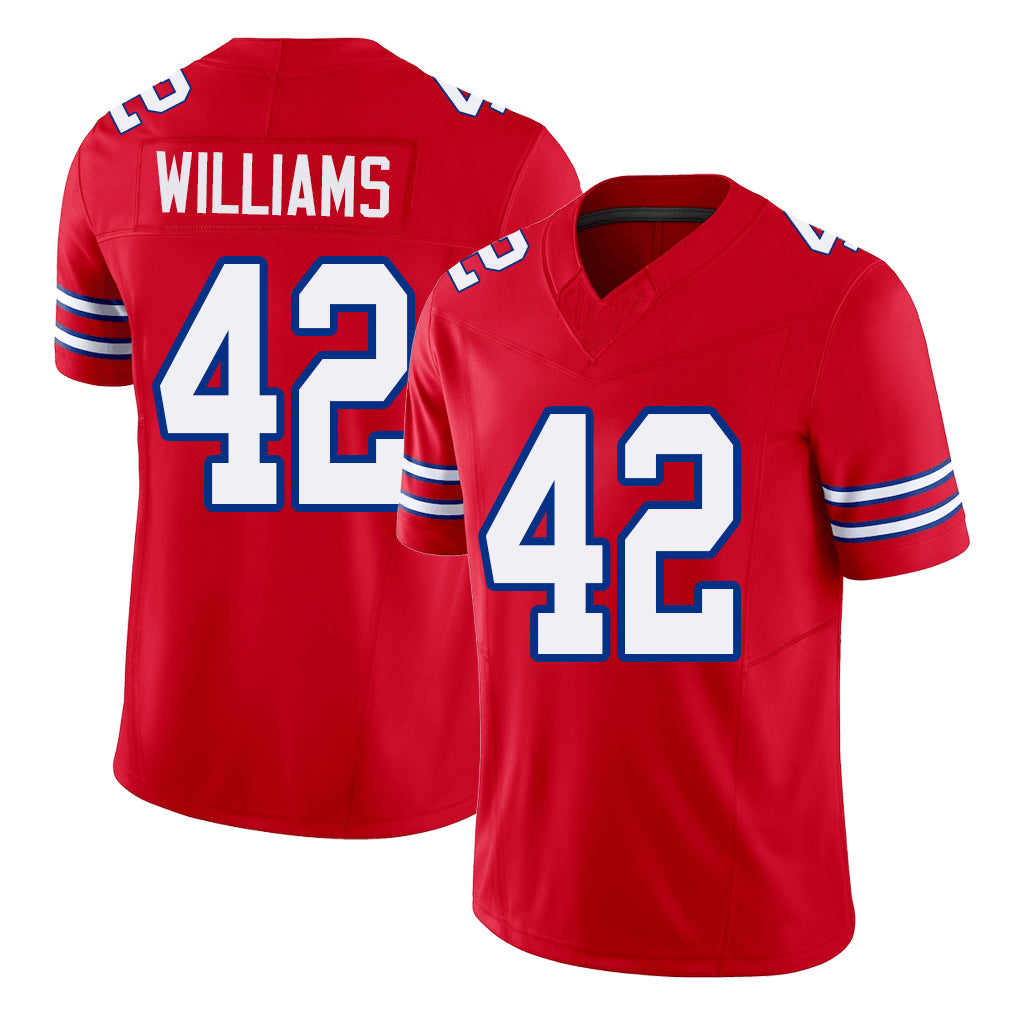 Buffalo #42 Williams Player Football V Neck Short Sleeve Red Jersey Dorian For Men Youth Women Gift