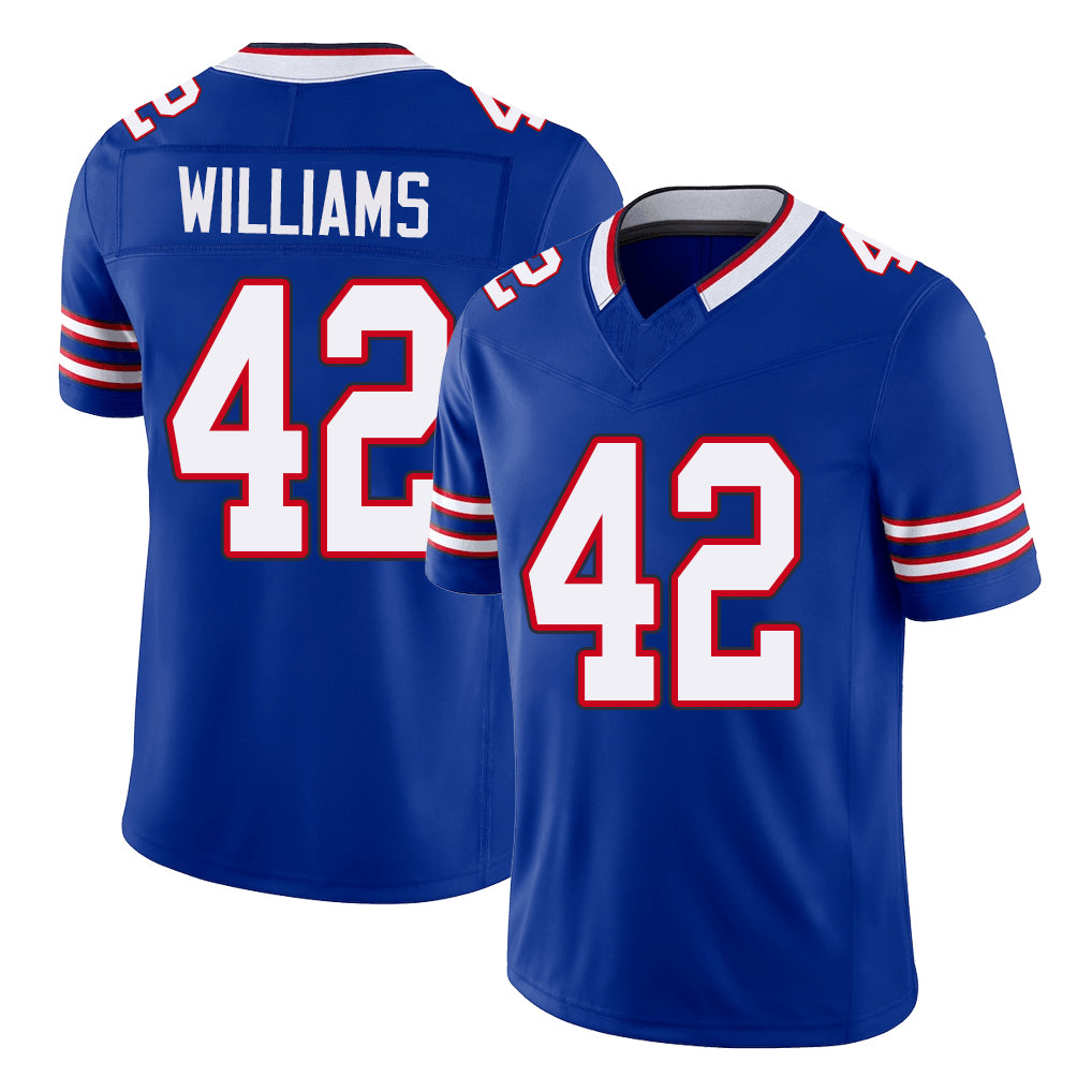 Buffalo #42 Williams Player Football V Neck Short Sleeve Royal Jersey Dorian For Men Youth Women Gift