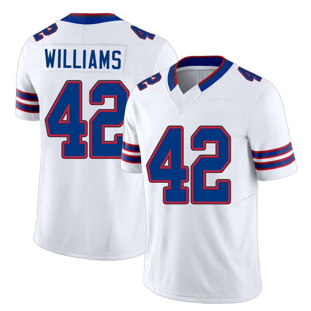Buffalo #42 Williams Player Football V Neck Short Sleeve White Jersey Dorian For Men Youth Women Gift