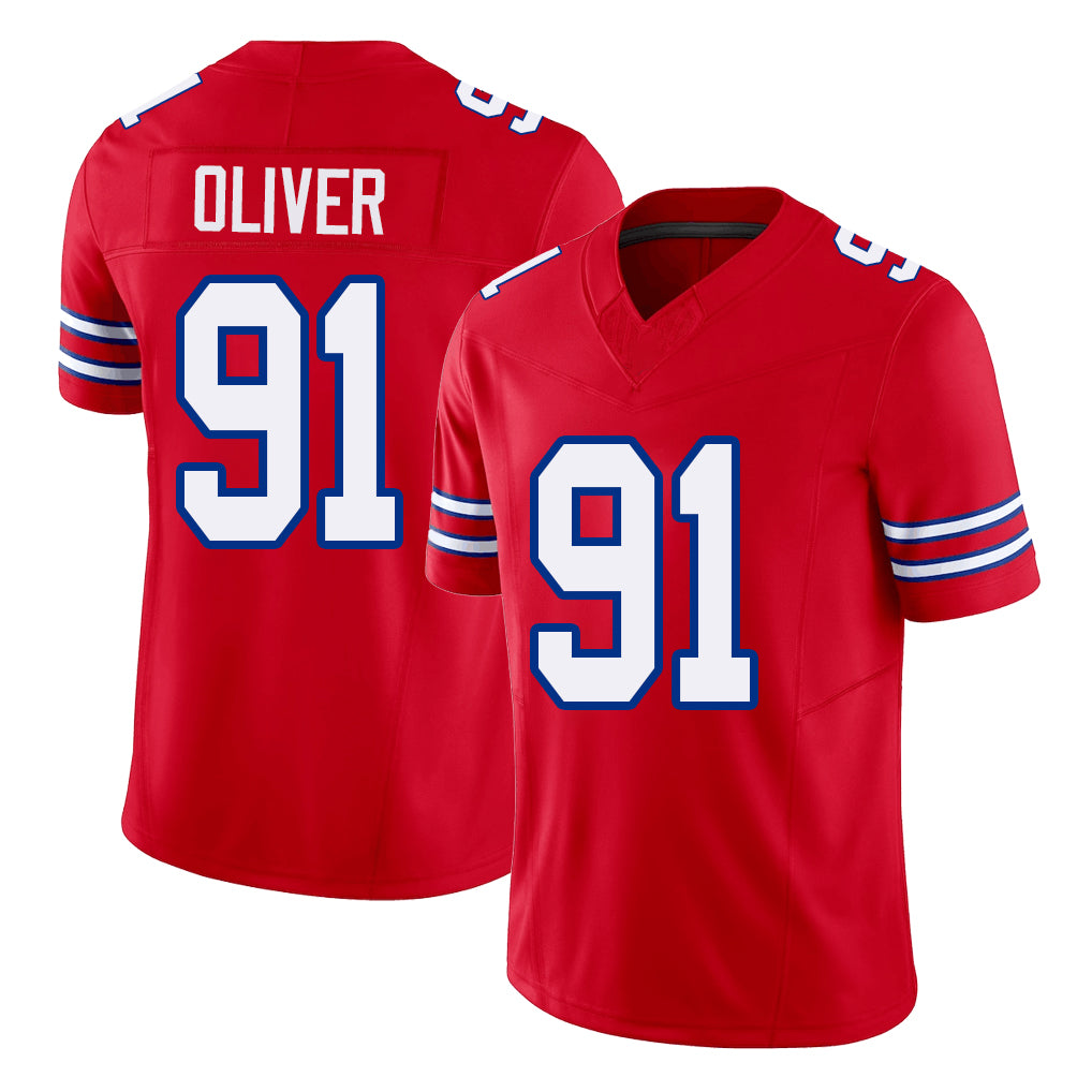 Buffalo #91 Oliver Player Football V Neck Short Sleeve Red Jersey Ed For Men Youth Women Gift