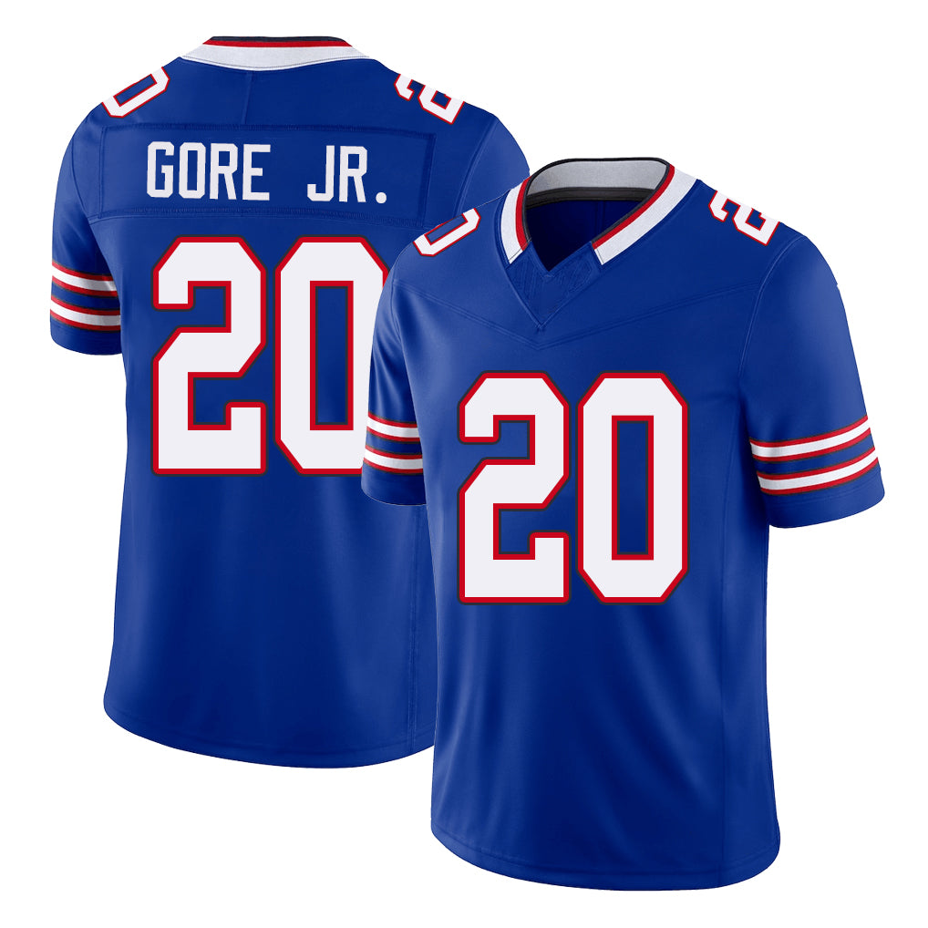Buffalo #20 Gore Jr. Player Football V Neck Short Sleeve Royal Jersey Frank For Men Youth Women Gift