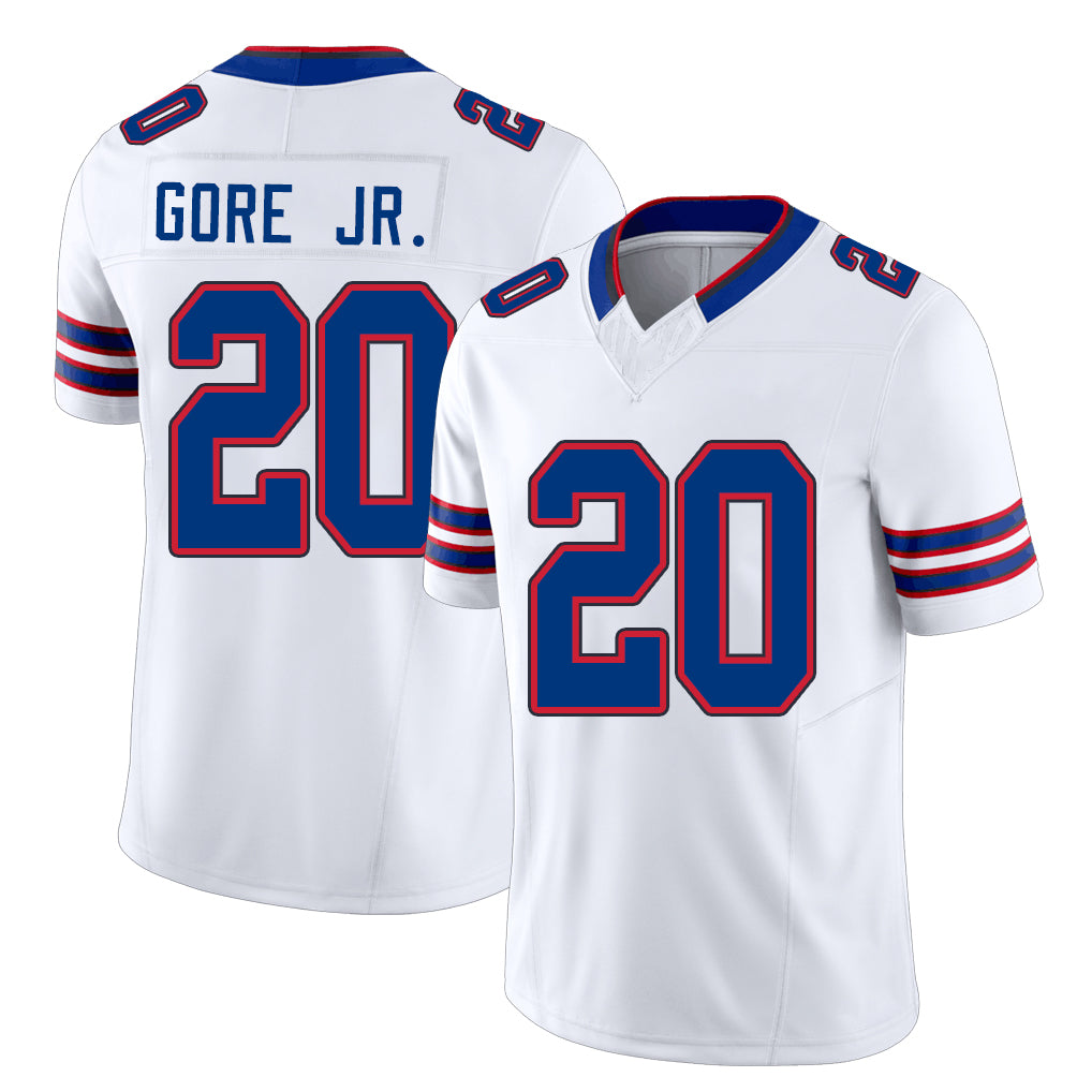 Buffalo #20 Gore Jr. Player Football V Neck Short Sleeve White Jersey Frank For Men Youth Women Gift