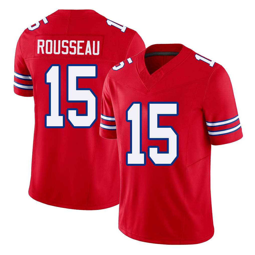 Buffalo #15 Rousseau Player Football V Neck Short Sleeve Red Jersey Greg For Men Youth Women Gift