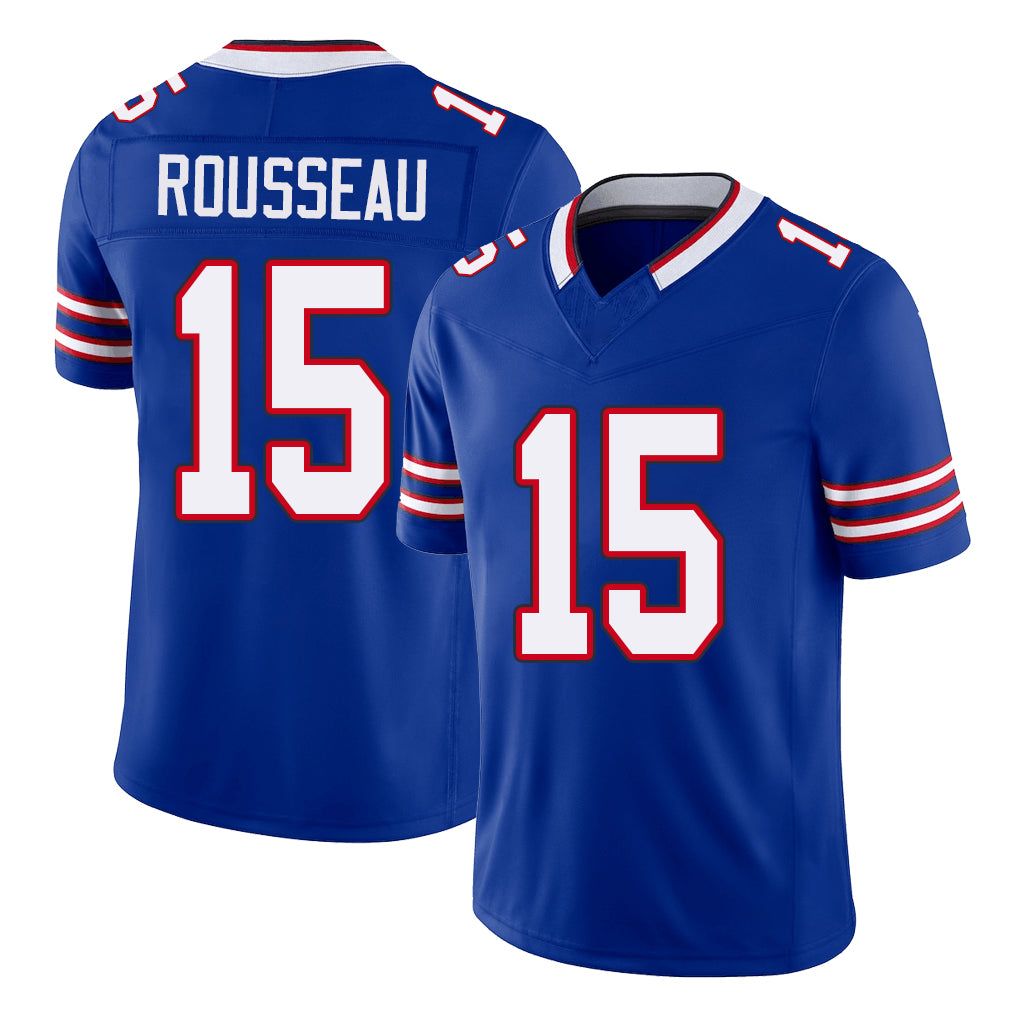 Buffalo #15 Rousseau Player Football V Neck Short Sleeve Royal Jersey Greg For Men Youth Women Gift