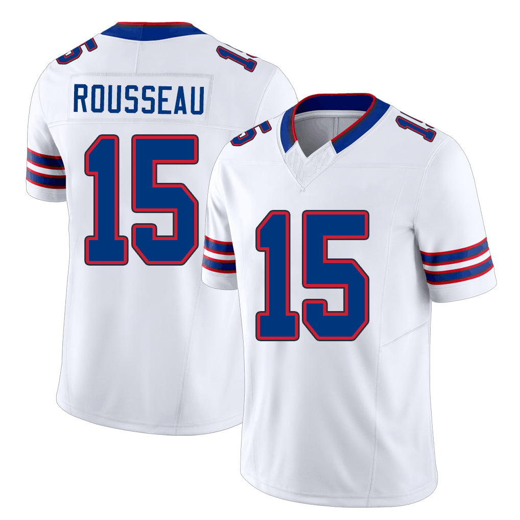 Buffalo #15 Rousseau Player Football V Neck Short Sleeve White Jersey Greg For Men Youth Women Gift