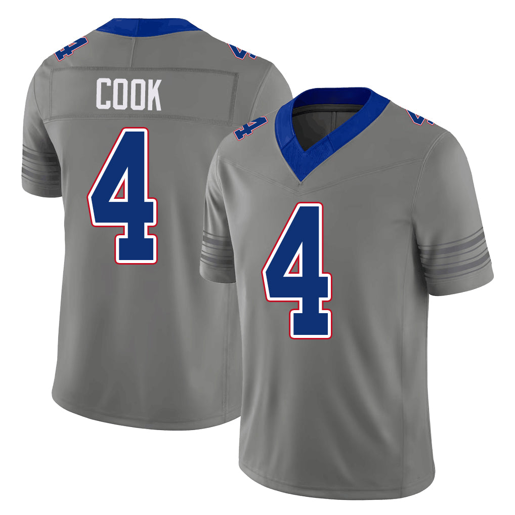 Buffalo #4 Cook Player Football V Neck Short Sleeve Gray Jersey James For Men Youth Women Gift