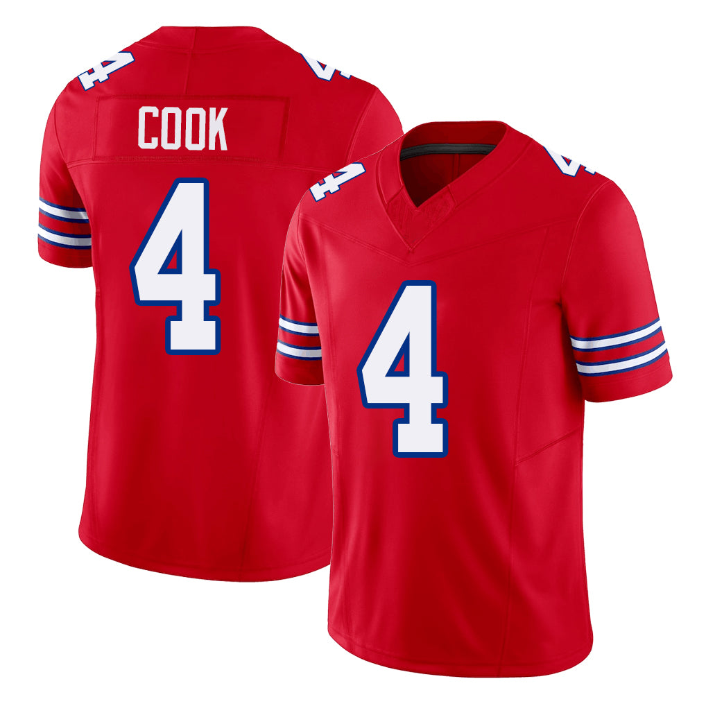 Buffalo #4 Cook Player Football V Neck Short Sleeve Red Jersey James For Men Youth Women Gift